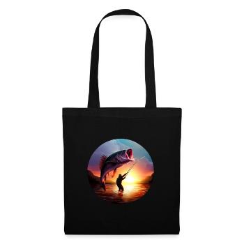Pêcheur avec coucher de soleil de poisson géant - Sac en tissu - noir - Devant