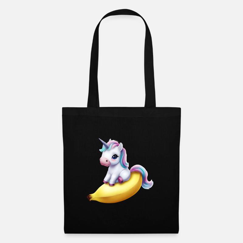 Einhorn auf Banane - Stoffbeutel - Schwarz