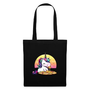 Licorne mangeant une pizza au coucher du soleil - Sac en tissu - noir - Devant