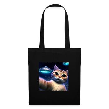 Selfie de chat avec OVNI - Sac en tissu - noir - Devant