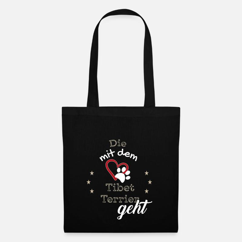Die mit dem Tibet Terrier geht Hund Geschenk - Stoffbeutel - Schwarz