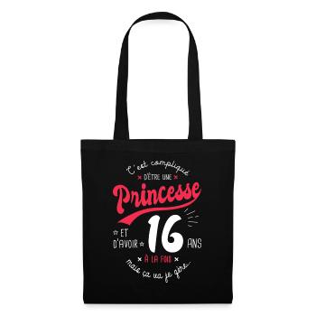 princesse 16 ans cadeau anniversaire 16 ans fille - Sac en tissu - noir - Devant