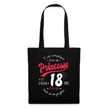 princesse 18 ans cadeau humour anniversaire 18 ans - Sac en tissu - noir - Devant