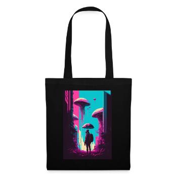 Pilz Neon Vaporwave Stadt Apokalypse - Stoffbeutel - Schwarz - Vorne
