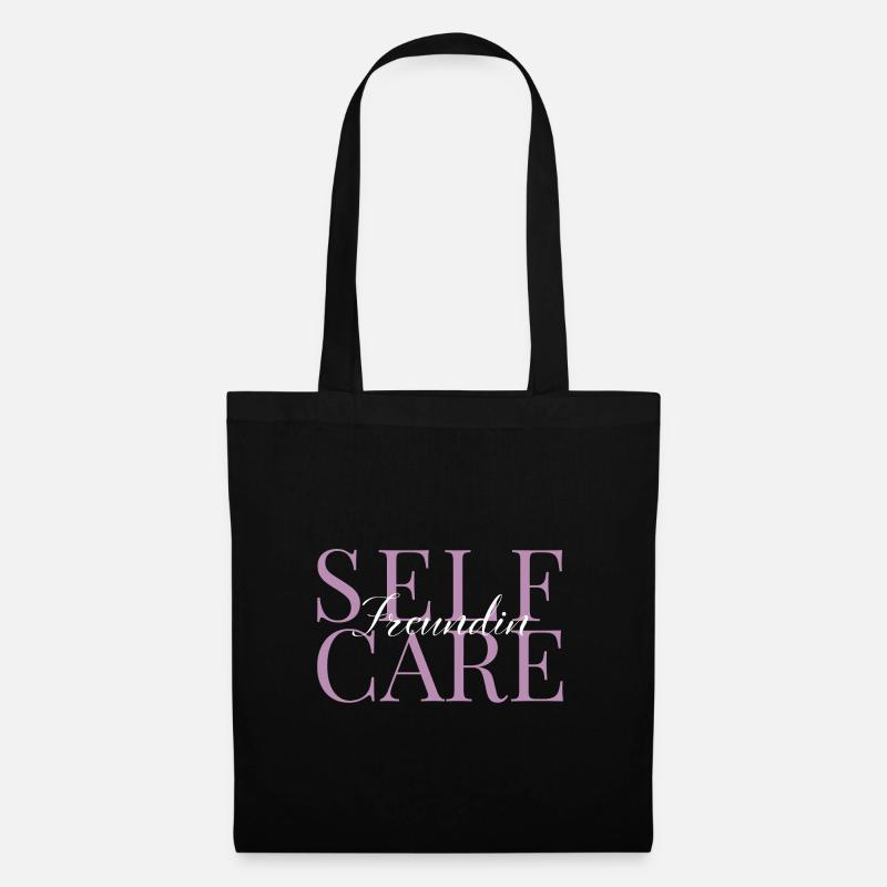 Selfcarefreundin rosa und weiß - Stoffbeutel - Schwarz