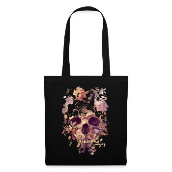Crâne avec des roses - Sac en tissu - noir - Devant
