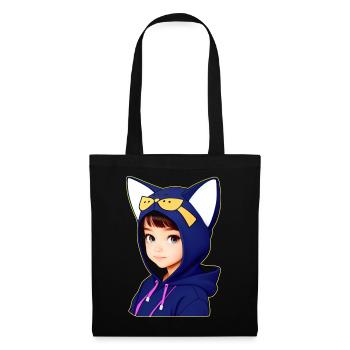 Mignon Anime Manga Fille avec Cat Hoodie - Sac en tissu - noir - Devant
