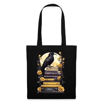 Stack of books with raven - Tote Bag - black - Front