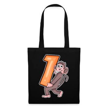 1 Year Old - School Enrollment - Monkey Motif - Number 1 - Tote Bag - black - Front