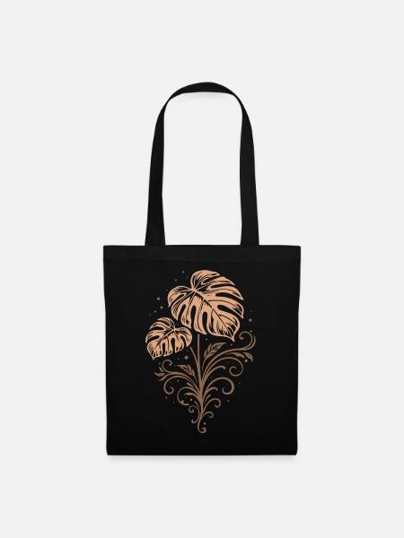 Monstera – Botanisches Boho Naturmotiv - Stoffbeutel - Schwarz