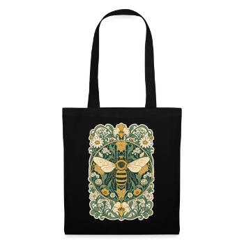 Jugendstil-Honigbiene im Blumenrahmen - Stoffbeutel - Schwarz - Vorne