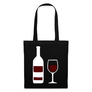 Weinflasche und Weinglas Wein Geschenk Genießer - Stoffbeutel - Schwarz - Vorne