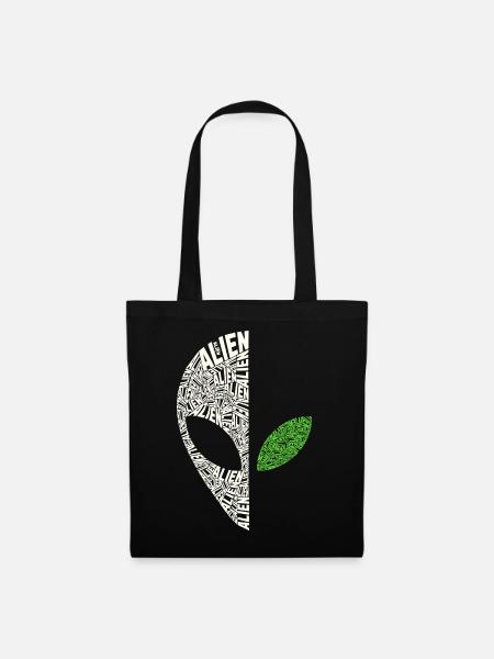 Alien Kalligramm – Halber Grey Kopf - Stoffbeutel - Schwarz