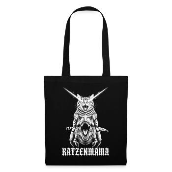 Katzenmama – T-Rex reitende Katze - Stoffbeutel - Schwarz - Vorne