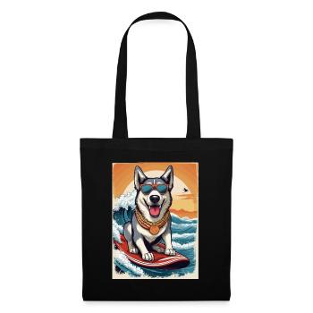 Cool husky sur une planche de surf - Sac en tissu - noir - Devant