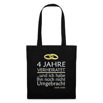 4 Jahre Verheiratet Seidene Hochzeit Geschenkidee - Stoffbeutel - Schwarz - Vorne