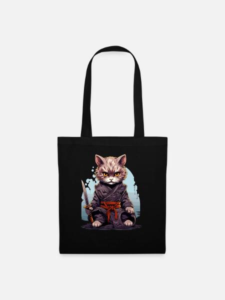 Samurai Katze 2 - Stoffbeutel - Schwarz
