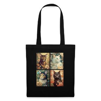 Chats dans le style d'Alphonse Mucha - Sac en tissu - noir - Devant