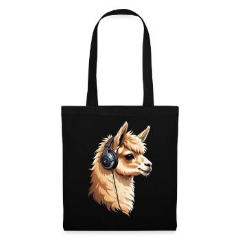 Alpaca listening to music with headphones - Tote Bag - black - Front