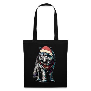 Nikolaus Weihnachtsmann Wolf Wölfe mystisch - Stoffbeutel - Schwarz - Vorne