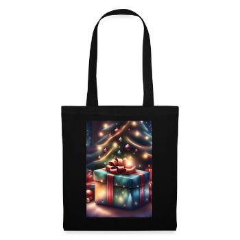 Festliche Geschenkbox unter dem Weihnachtsbaum - Stoffbeutel - Schwarz - Vorne