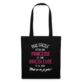 Pas facile d'être princesse et bricoleuse - Sac en tissu - noir - Devant