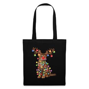 Christmas Toyger Cat In Santa Hat & Xmas Lights - Tote Bag - black - Front
