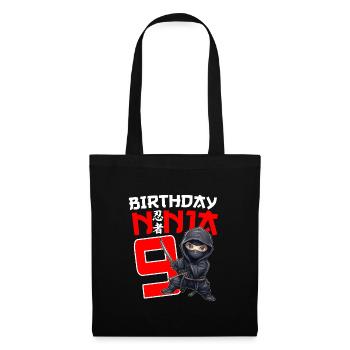 Kids Birthday Ninja Shirt - 9 Year Old Ninja Birth - Stoffbeutel - Schwarz - Vorne