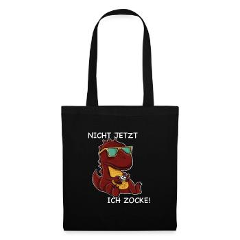Nicht jetzt ich zocke cooles Gamer Dinosaurier - Stoffbeutel - Schwarz - Vorne
