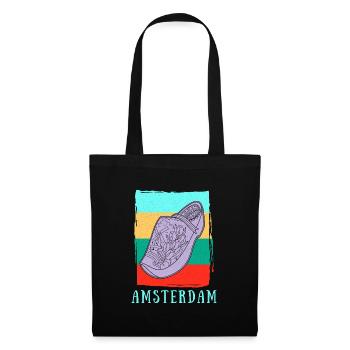 Niederlande Tourist Amsterdam Holzschuhe Schuhe - Stoffbeutel - Schwarz - Vorne