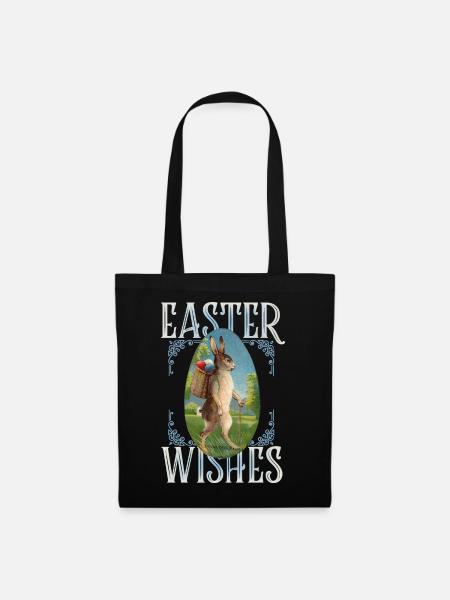Osterhase, retro-vintage Hase - Stoffbeutel - Schwarz