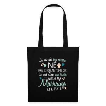 Marraine Tante Bébé Naissance Grossesse Cadeau - Sac en tissu - noir - Devant