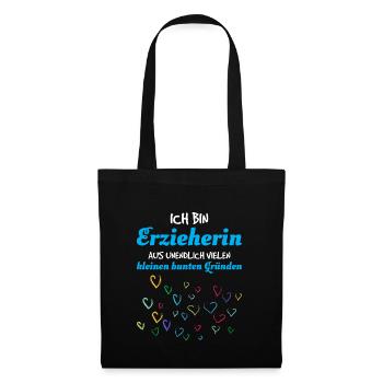 Erzieherin Herzen Geschenkidee - Stoffbeutel - Schwarz - Vorne