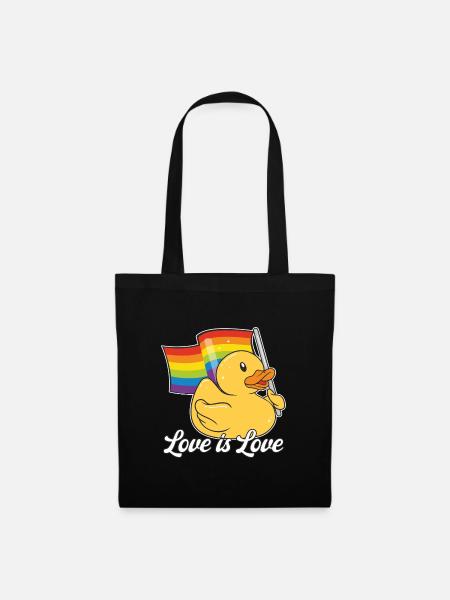 LGBTQ+ Love Is Love Pride Fahne Gummiente - Stoffbeutel - Schwarz