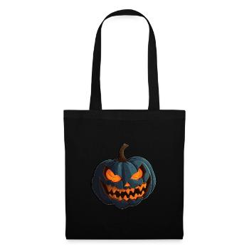 Kürbis mit gruseligen glühende Halloween Augen - Stoffbeutel - Schwarz - Vorne