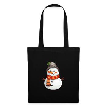 Schneemann Gesicht mit Hut und Schal - Stoffbeutel - Schwarz - Vorne
