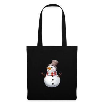 Bonhomme de neige avec chapeau haut de forme et écharpe - Sac en tissu - noir - Devant