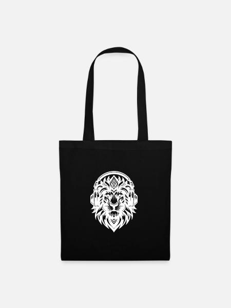Lion sinistre avec des écouteurs - Sac en tissu - noir