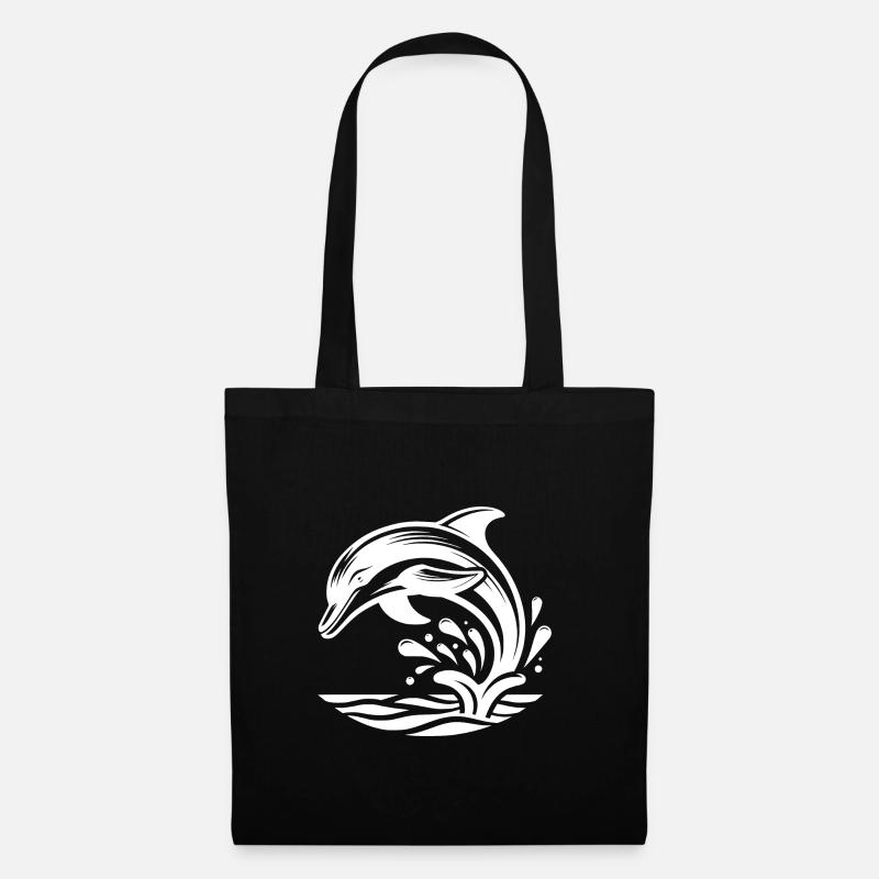 Eleganter Springender Tattoo Delfin - Stoffbeutel - Schwarz
