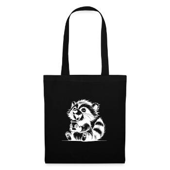 Funny raccoon as a coffee junkie with mug - Tote Bag - black - Front
