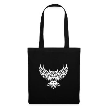 Hibou sur des ailes larges dans le style d’aile de tatouage - Sac en tissu - noir - Devant