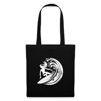 Pretty surfer surfing in big wave - Tote Bag - black - Front