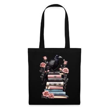 Stack of books with raven - Tote Bag - black - Front