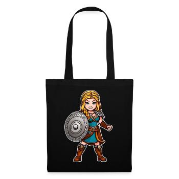 fier Viking Germanin bouclier jeune fille style bande dessinée - Sac en tissu - noir - Devant
