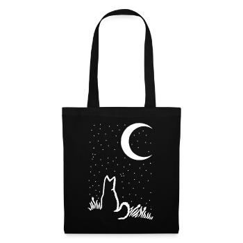 Eine Katze unter dem Mond und den Sternen - Stoffbeutel - Schwarz - Vorne