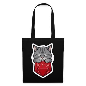 Bébé chat endormi sur D20 Cube – Dessin animé - Sac en tissu - noir - Devant