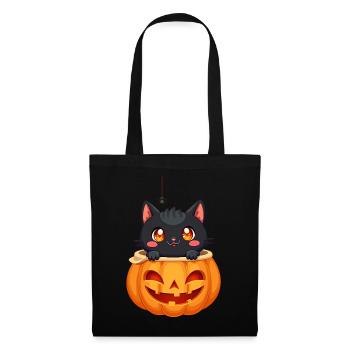 Chat d’Halloween avec citrouille d’Halloween - Sac en tissu - noir - Devant