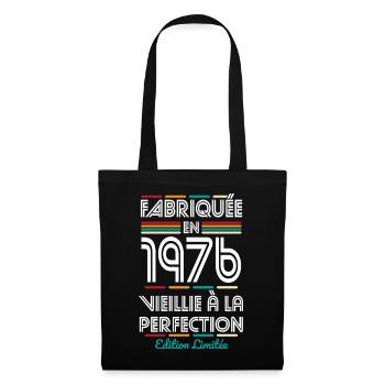 1976 – Hergestellt – Perfekt gereift - Stoffbeutel - Schwarz - Vorne