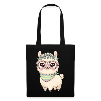 Lama pastel avec couronne florale - Sac en tissu - noir - Devant