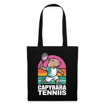  Capybara Tenniis Lustiges Capybara Tennis Retro - Stoffbeutel - Schwarz - Vorne